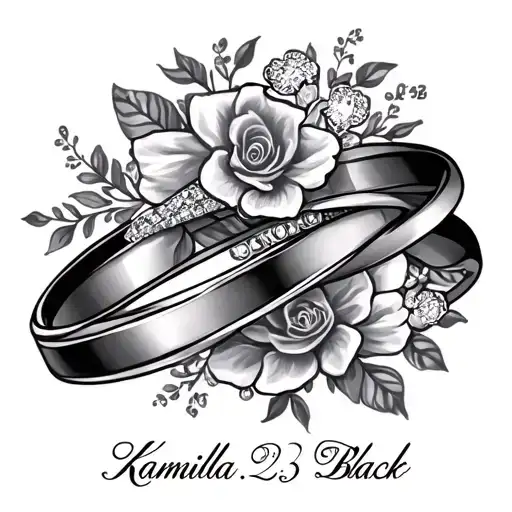 name tatoo with rings and wedding date 23-2026 the name is kamilla  tattoo design idea