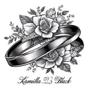 name tatoo with rings and wedding date 23-2026 the name is kamilla  tattoo design idea