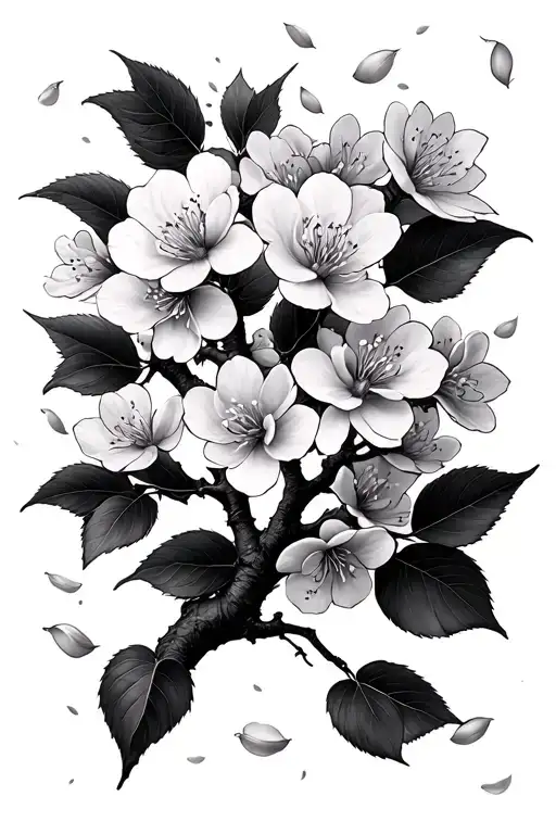 cherry blossom tree patite petals falling  tattoo design idea