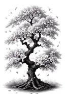 cherry blossom tree patite petals falling  tattoo design idea