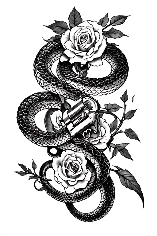 Design a snake sternum tattoo for a female and incorporate guns and roses tattoo design idea