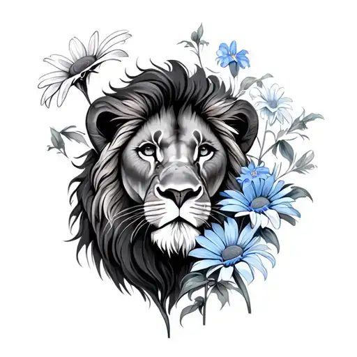 lion , daisy, mouse, bluebell tattoo design idea