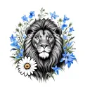lion , daisy, mouse, bluebell tattoo design idea