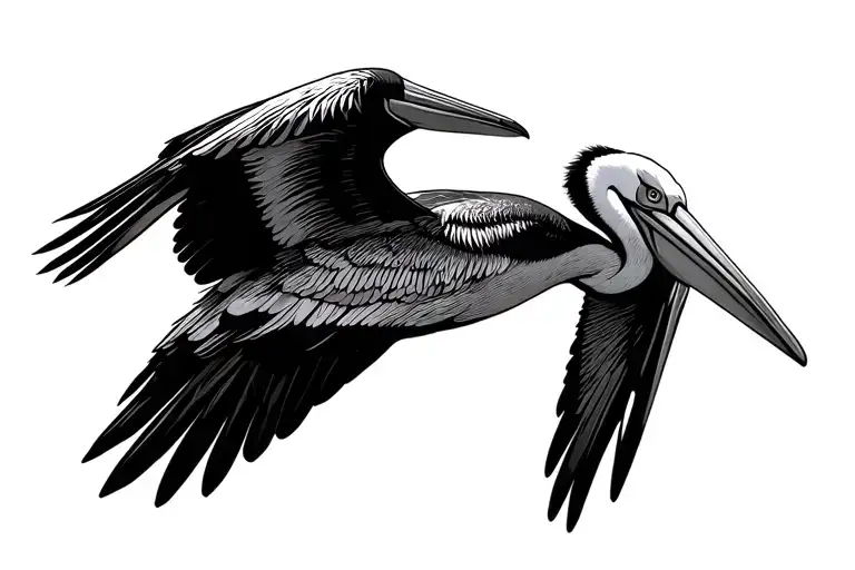 Pelican flying tattoo design idea