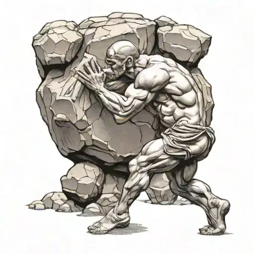 Sisyphus pushing a boulder tattoo design idea