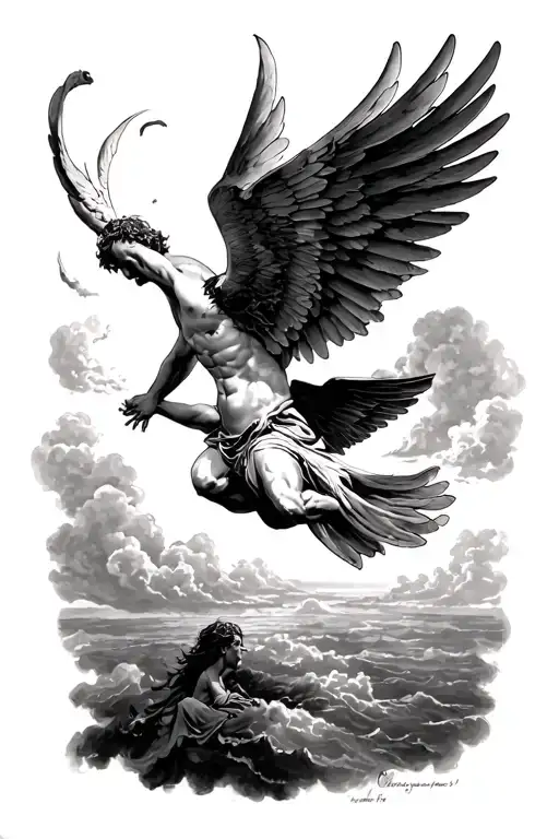 Icarus falling from the sky tattoo design idea