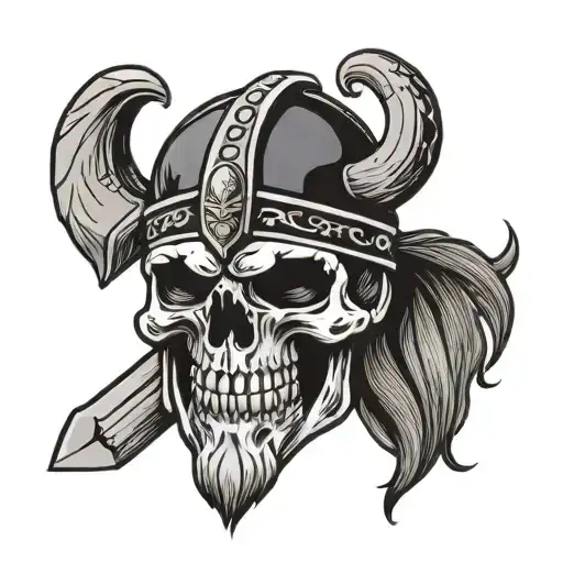 viking skull with war paint and battle axe  tattoo design idea