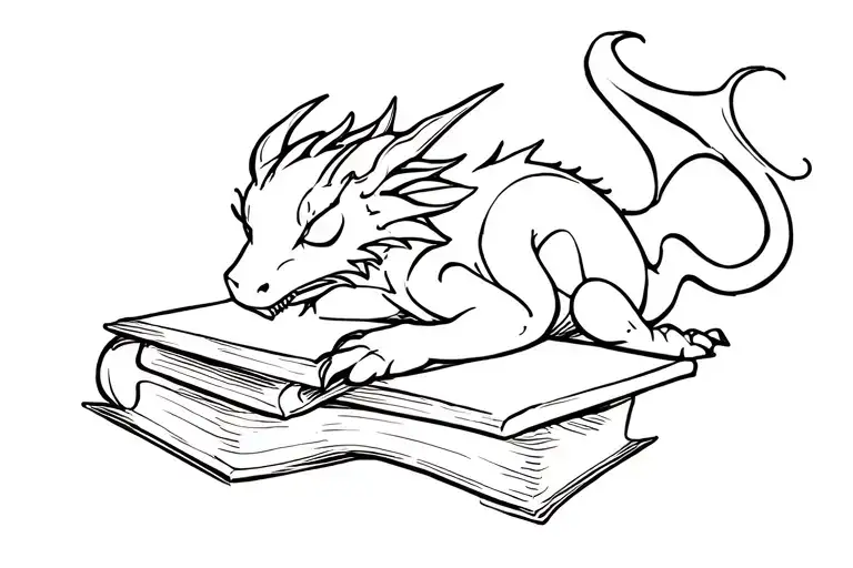 cartoon dragon sleeping on books tattoo design idea