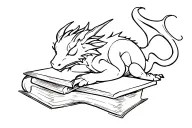 cartoon dragon sleeping on books tattoo design idea