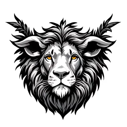 Lion And Lamb Christian Cross tattoo design idea