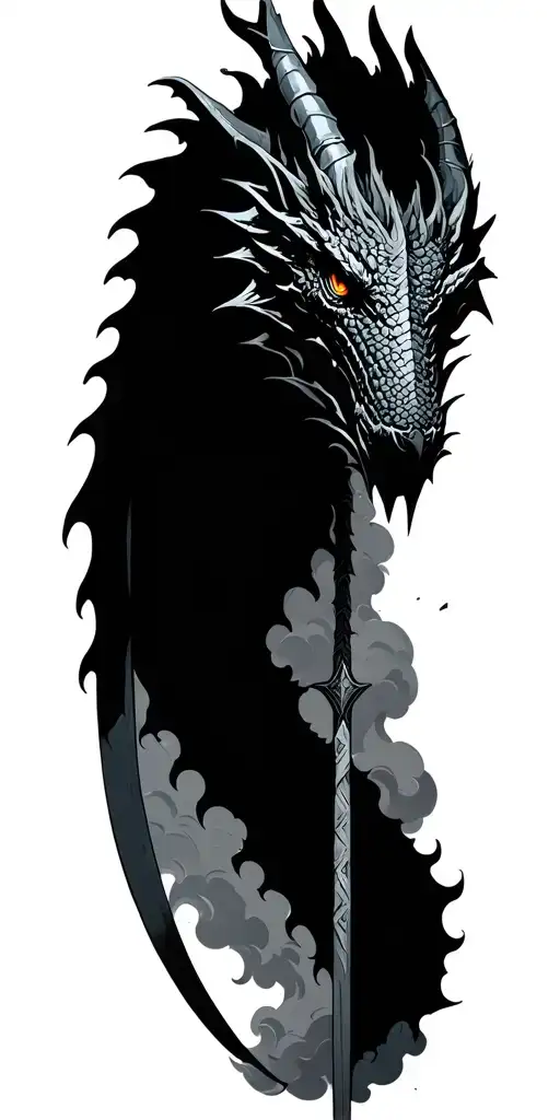 knight (dead dragon) clouds storm tattoo design idea