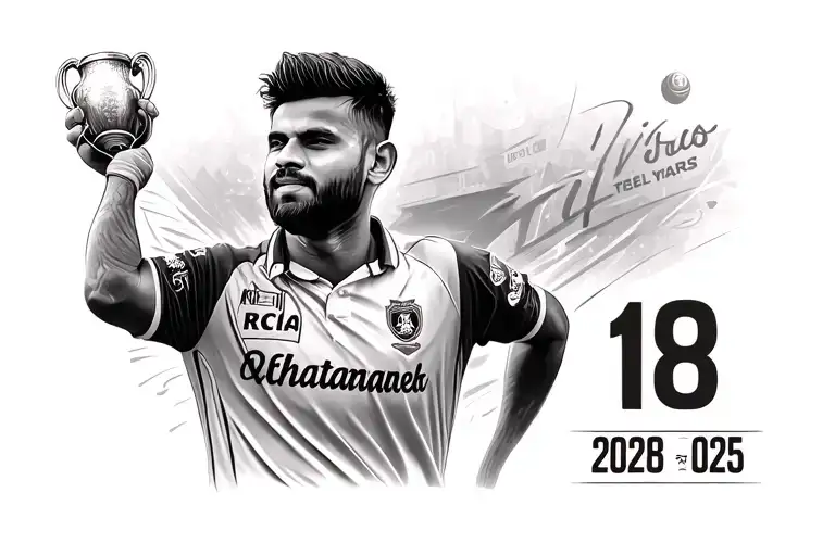 RCB winning ipl trophy after 18 long years, its 18th season of ipl and also virat jersey no. is 18. so 2025 is specialj tattoo design idea