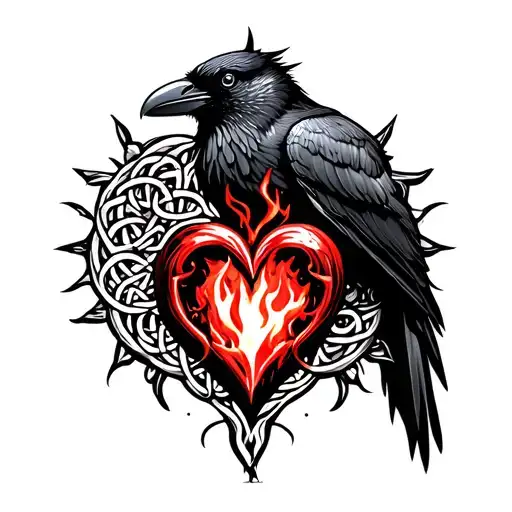 celtic crow and firey heart tattoo design idea