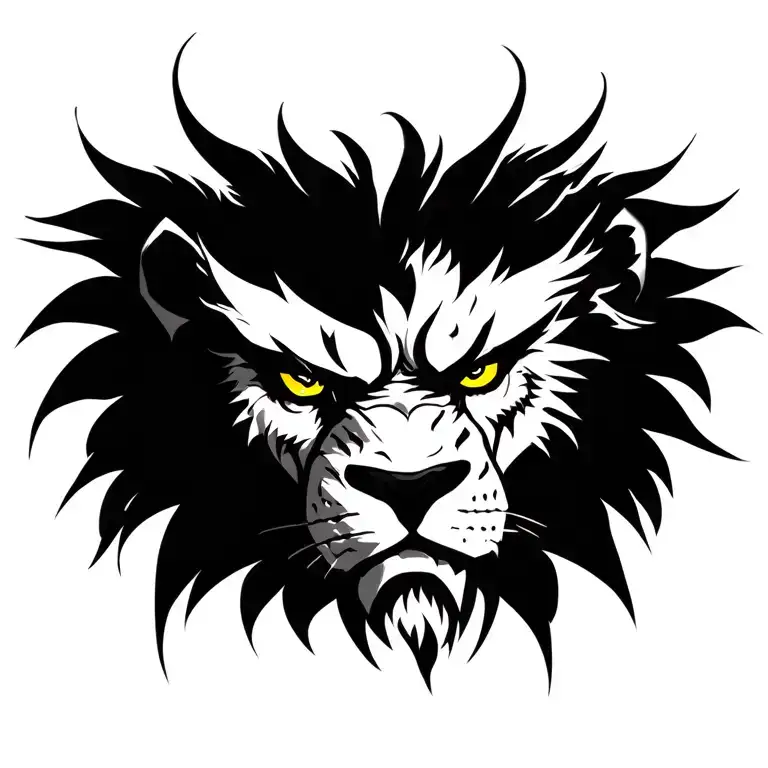 angry lion with a scar on the eye and yellow eyes tattoo design idea