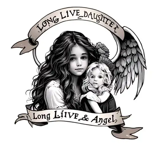 his daughter with words saying long live angel  tattoo design idea
