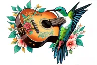 hummingbirds acoustic guitar tattoo design idea