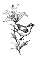sparrow and lily flower tattoo design idea