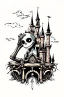 jack skeleton with disney castle tattoo design idea