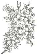 birth flower bouquet march april cherry blossoms snow drops violets greenery tattoo design idea