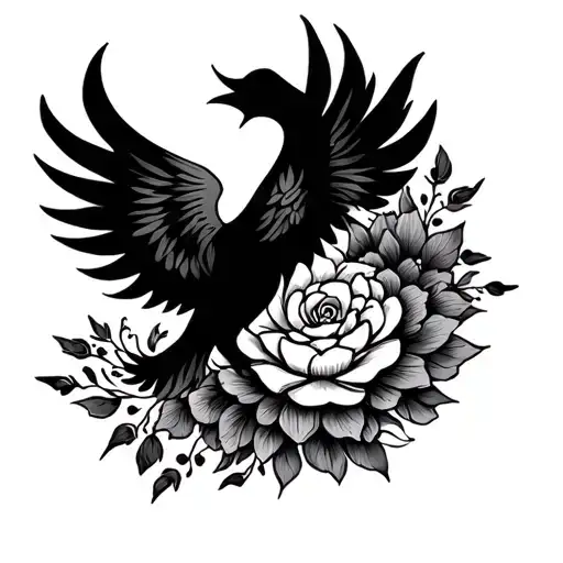 floral mandala with a phoenix in the center tattoo design idea