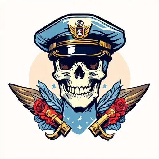 navy skull wearing officer cap tattoo design idea