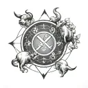 zodiac signs with Taurus aqurias and sagittarius zodiac sign in a small circle like a 10 minute tattoo simple like  tattoo design idea