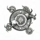 zodiac signs with Taurus aqurias and sagittarius zodiac sign in a small circle like a 10 minute tattoo simple like  tattoo design idea