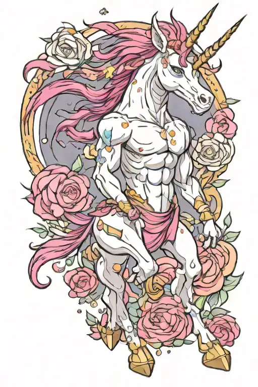 nonbinary Weightlifting unicorn full body tattoo design idea