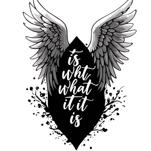 angel wings saying it is what it is written in script tattoo design idea