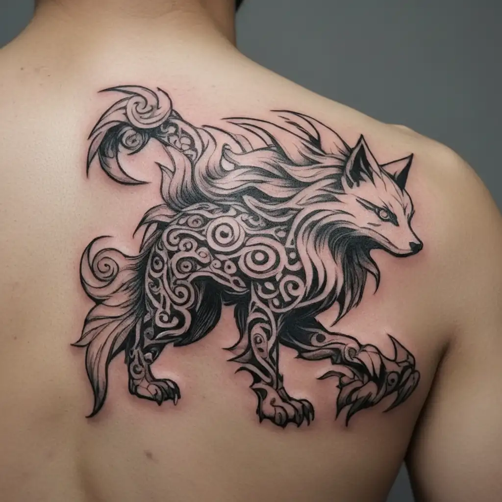 Kurama Naruto nine tails fox tattoo design idea