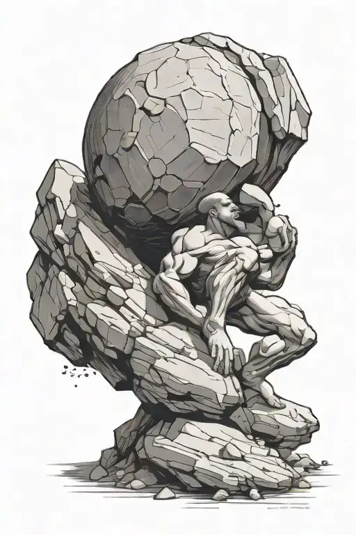 Sisyphus pushing a boulder tattoo design idea