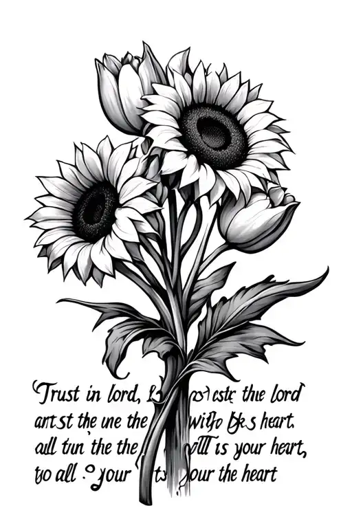 sunflowers and tulips add the verse trust in the lord  with all your heart tattoo design idea