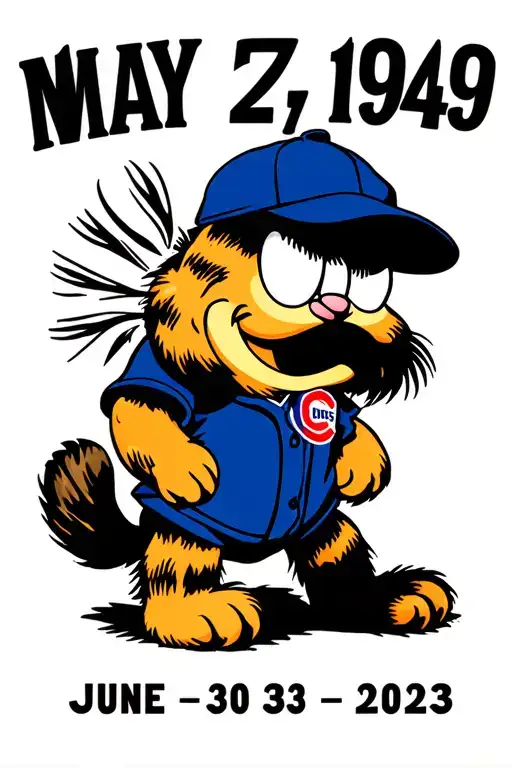 "May 27, 1949 - June 30, 2023" Garfield with a Cubs Jersey on tattoo design idea