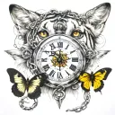 the realistic eye, anchor with chain connecting to pocket watch, butterflies, white tiger, german shepherd, yellow duck  tattoo design idea