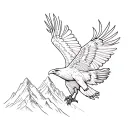 soaring eagle sketch with mountain scene tattoo design idea