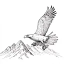 soaring eagle sketch with mountain scene tattoo design idea