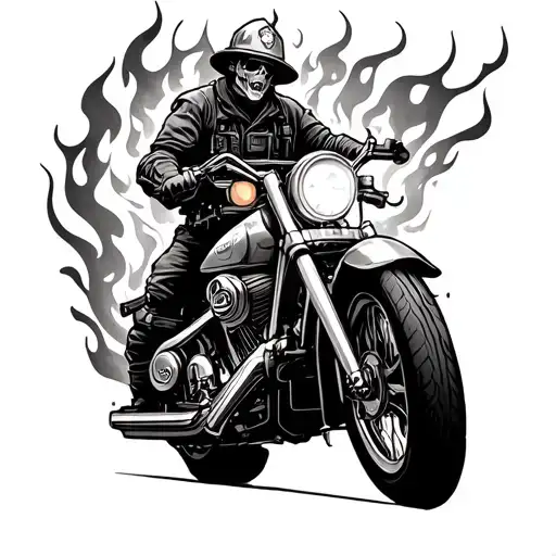 I want a ghost rider tattoo with flames coming out the back but a firefighter version  tattoo design idea