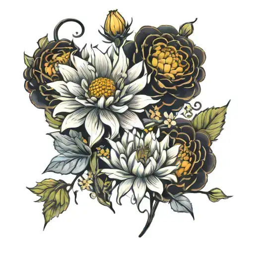  Chrysanthemums  rose and honey suckle  marygold cosmos  feb dec sep tattoo design idea