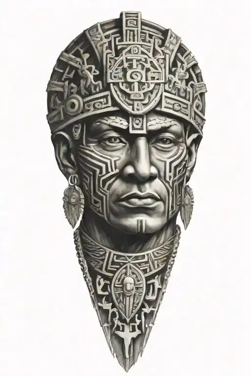 religion, war, life and Aztec tattoo design idea