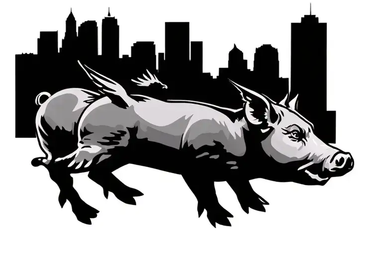 Cincinnati Skyline with flying pigs tattoo design idea