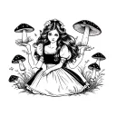 alice in wonderland girl and mushrooms tattoo design idea