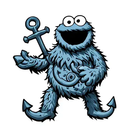 cookie Monster with an anchor intertwined tattoo design idea
