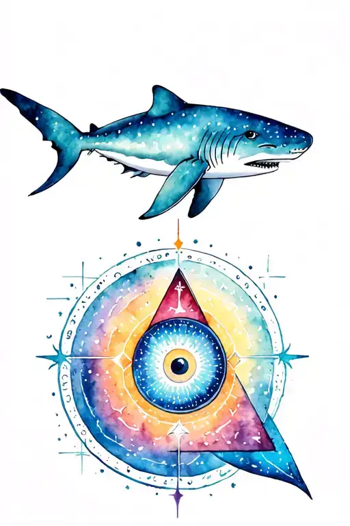 Lemurian starseed tattoo with spiral, whale shark markings, Pleiadian star cluster, triangle with third eye" tattoo design idea