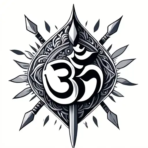 soola kathi( diamond shaped spear ) and om symbol tattoo design idea