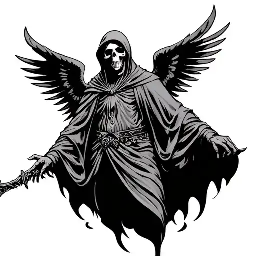 grim reaper with arms out with wings back tattoo  tattoo design idea