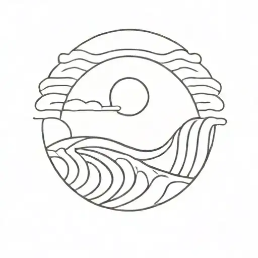 sunset,waves, simple line drawing tattoo design idea