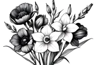 gladiolus, poppy and narcissus flower bouquet tattoo design idea