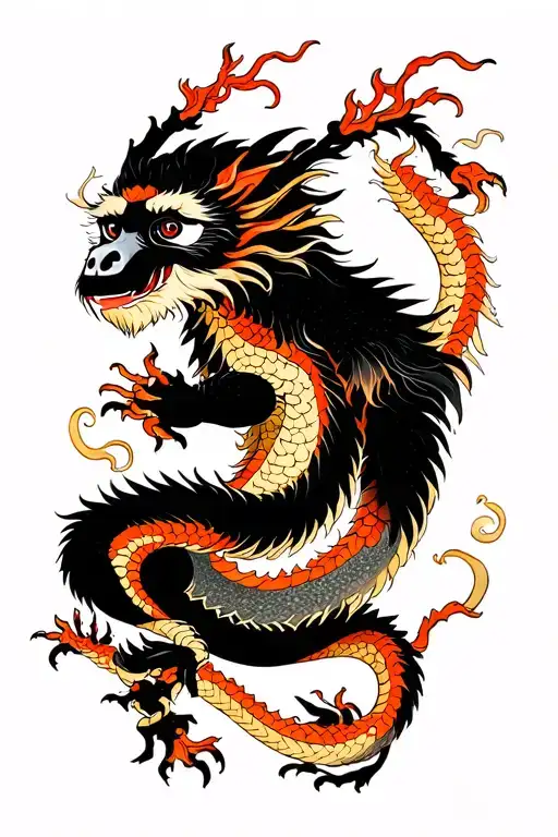 gibbon and dragon tattoo design idea