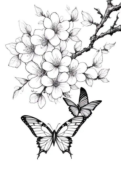 butterflies and cherry blossom flowers tattoo design idea
