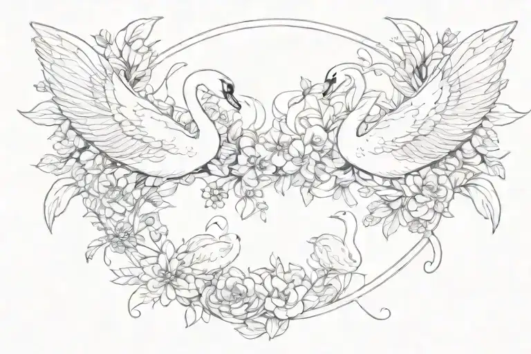 A SWAN TWO LITTLE BUTTERFLYS SOME FLOWERS AND THEY ARE ALL IN A BEAUTIFUL MIRROR  tattoo design idea